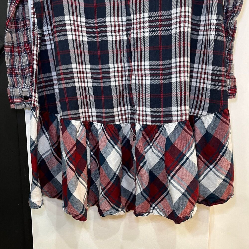 ASOS Plaid Button Up Longsleeve Ruffle Smock Dress Size 16 - Picture 4 of 7